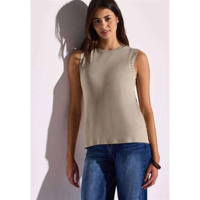 Street One jersey top studs 323319 Zand
